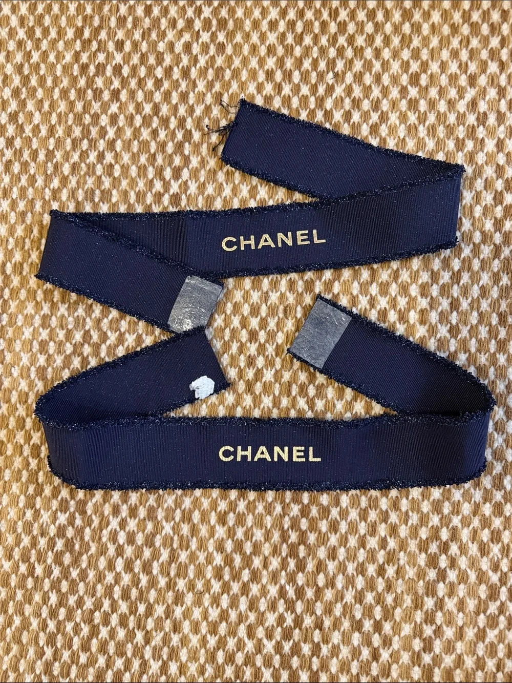2 CHANEL Navy Ribbon with Gold Logo